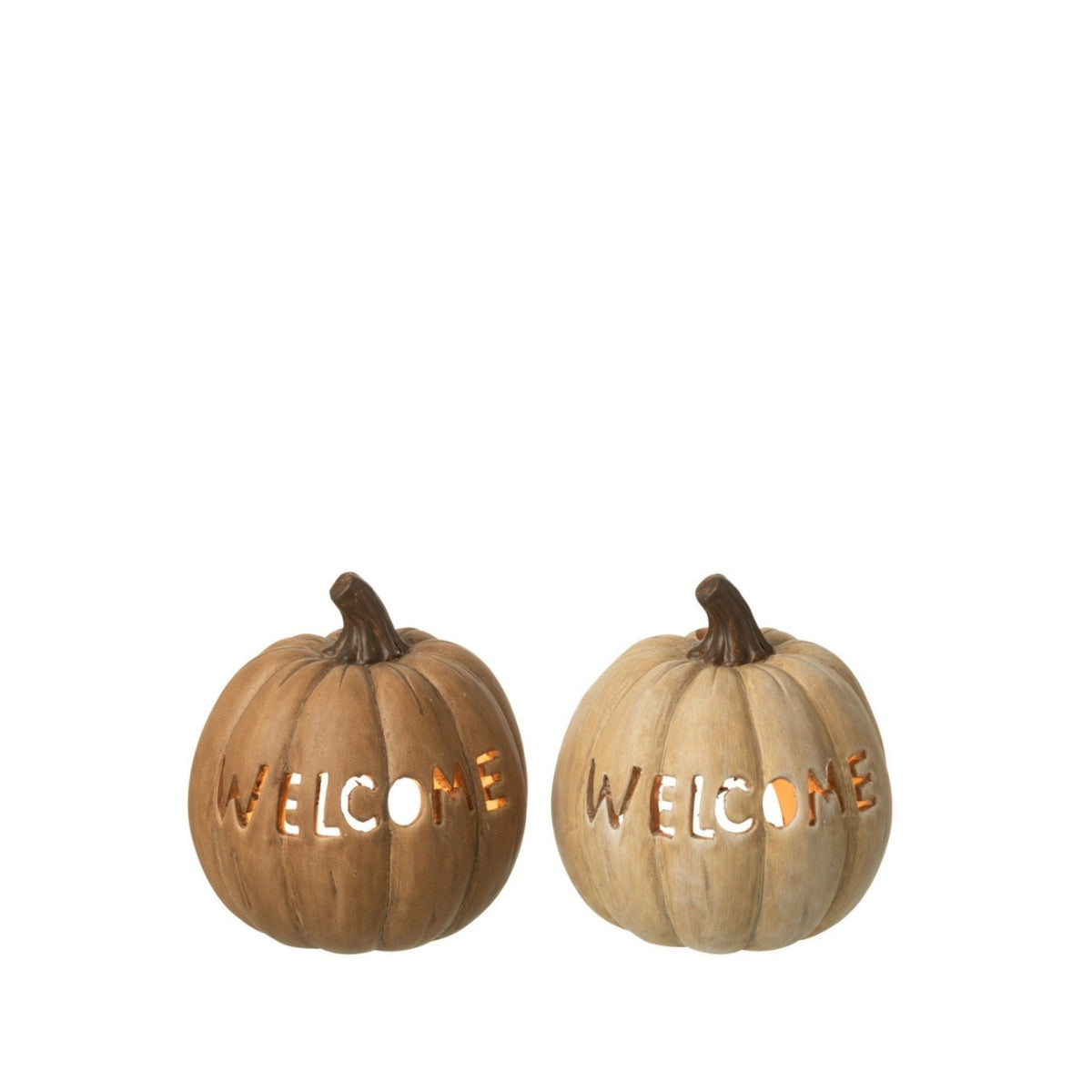 Duży zestaw 2 świeczników w kształcie dyni na Halloween J-Line