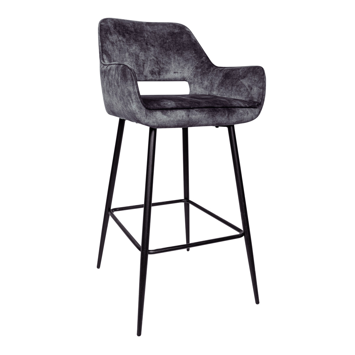 Zestaw 2 hokerów Fallon Velvet Anthracite z czarnymi metalowymi nogami PTMD