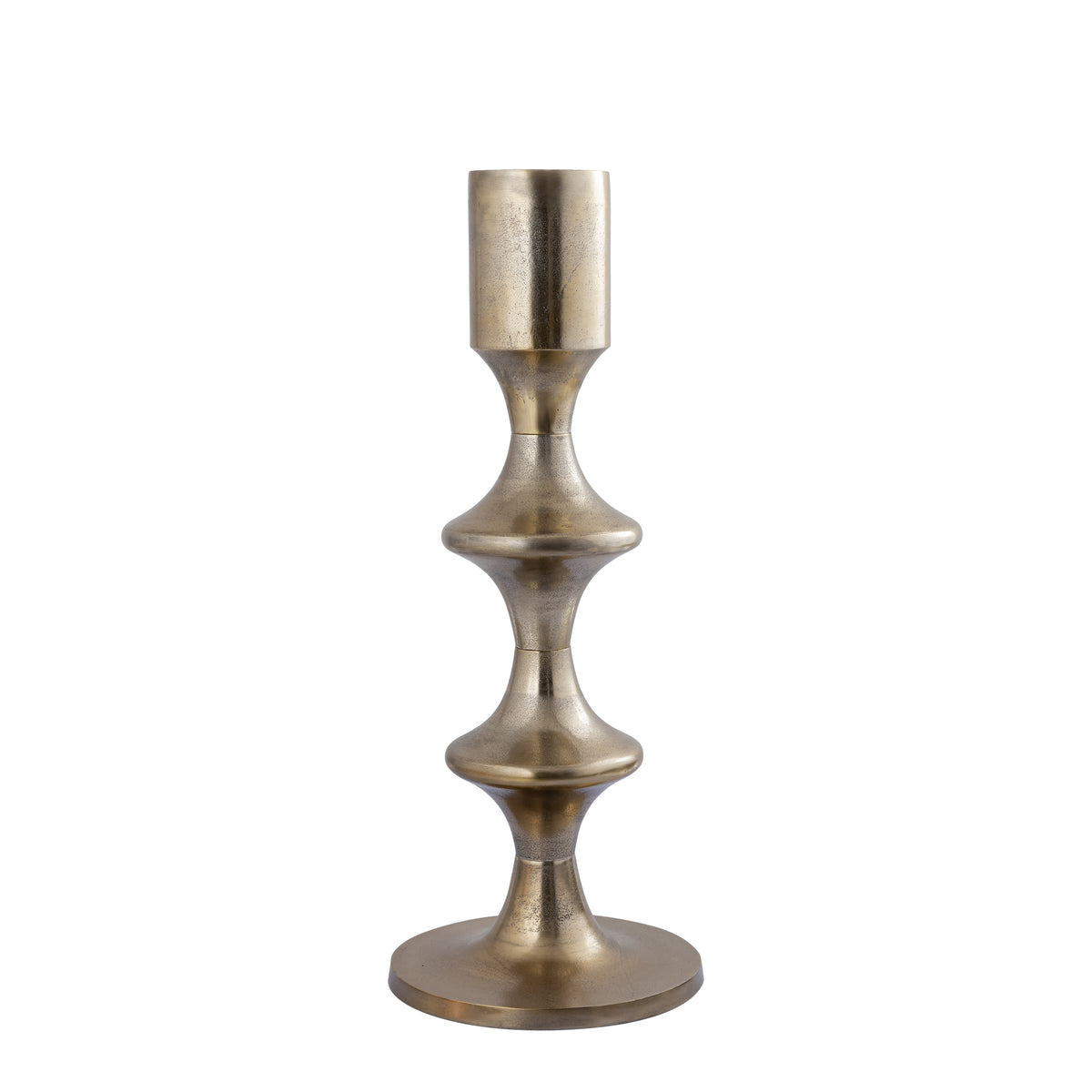 Taika Gold aluminiowy okrągły świecznik na tabliczkach niski H73cm PTMD