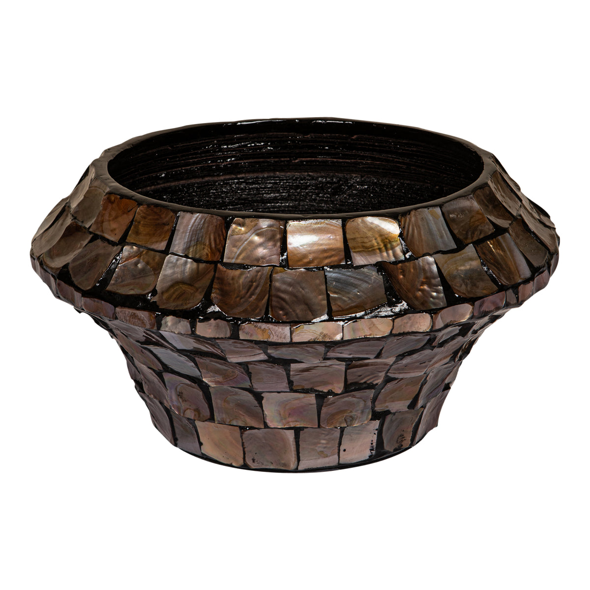 Daven Złoty Brąz Poly Shell Doniczka Bambusowa Okrągła Niska S 41x41x20cm PTMD