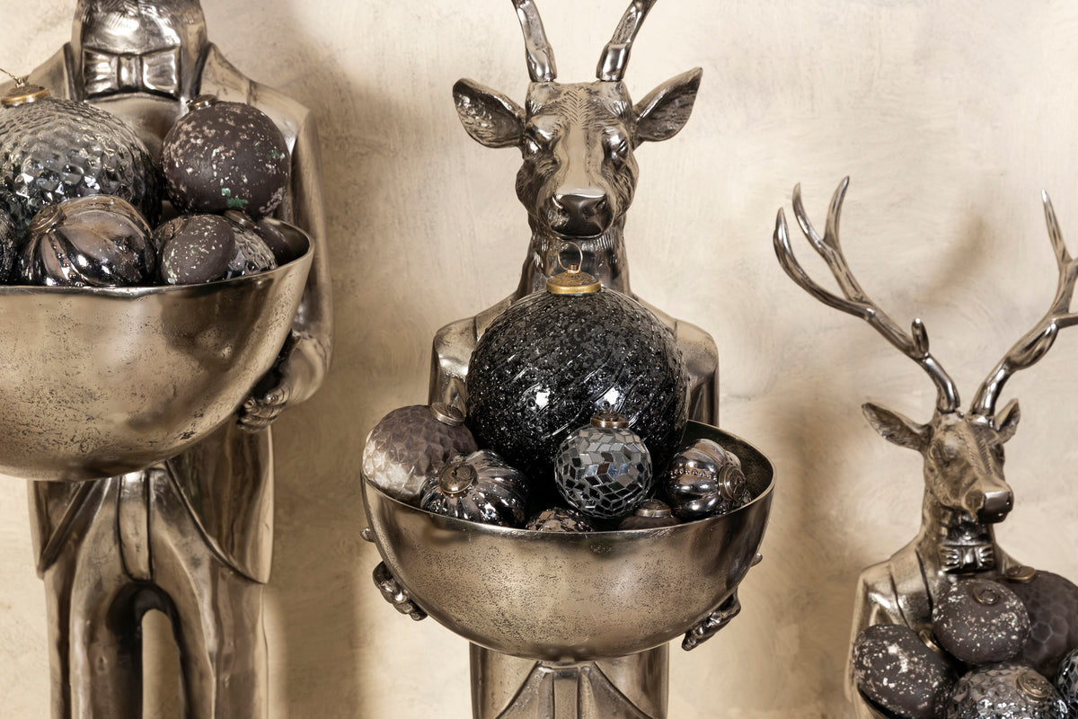 Rzeźba renifera z misą, metal szczotkowany, 155 cm, średnia, PTMD