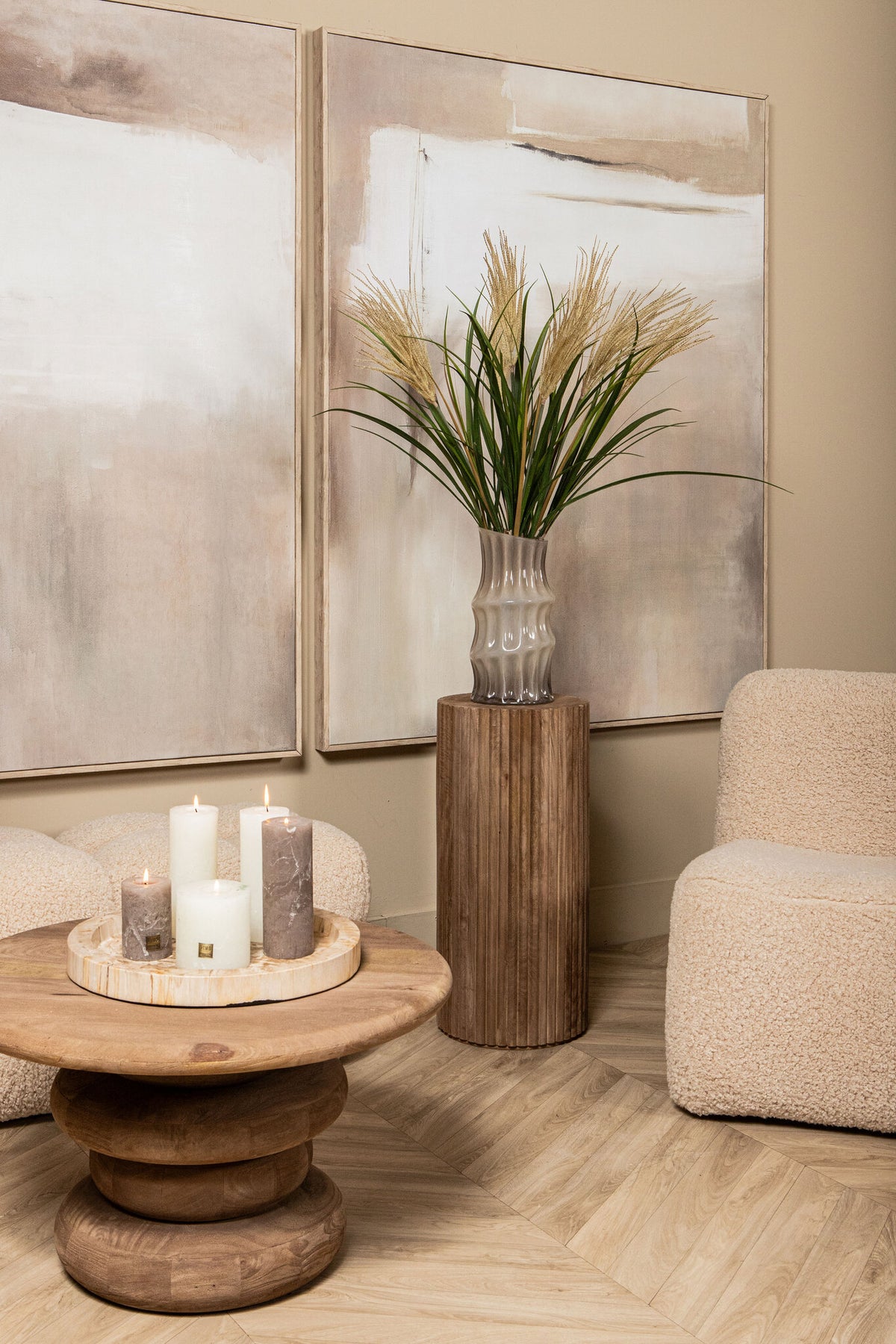 Stolik kawowy Keven Naturalny Drewno Mango Żebrowany Okrągły PTMD