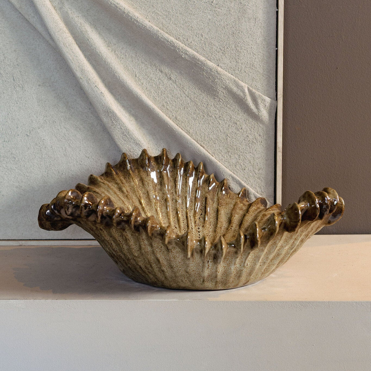 Tarig Jasnobrązowa Okrągła Ceramiczna Ryflowana Falista Miska PTMD