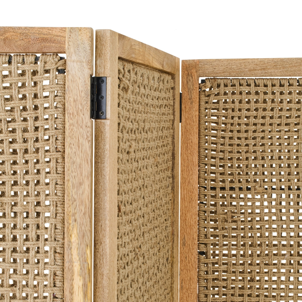 Parawan Pokojowy Z Rattanowymi Panelami Drewno Mango Naturalne J-Line