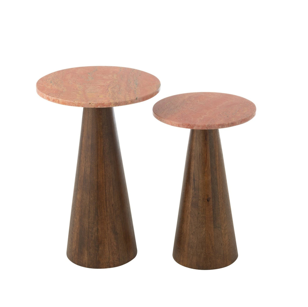 Zestaw 2 stolików pomocniczych okrągłych marmurowych Terracotta/ciemnobrązowych J-Line