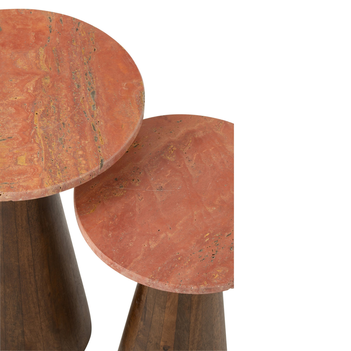 Zestaw 2 stolików pomocniczych okrągłych marmurowych Terracotta/ciemnobrązowych J-Line