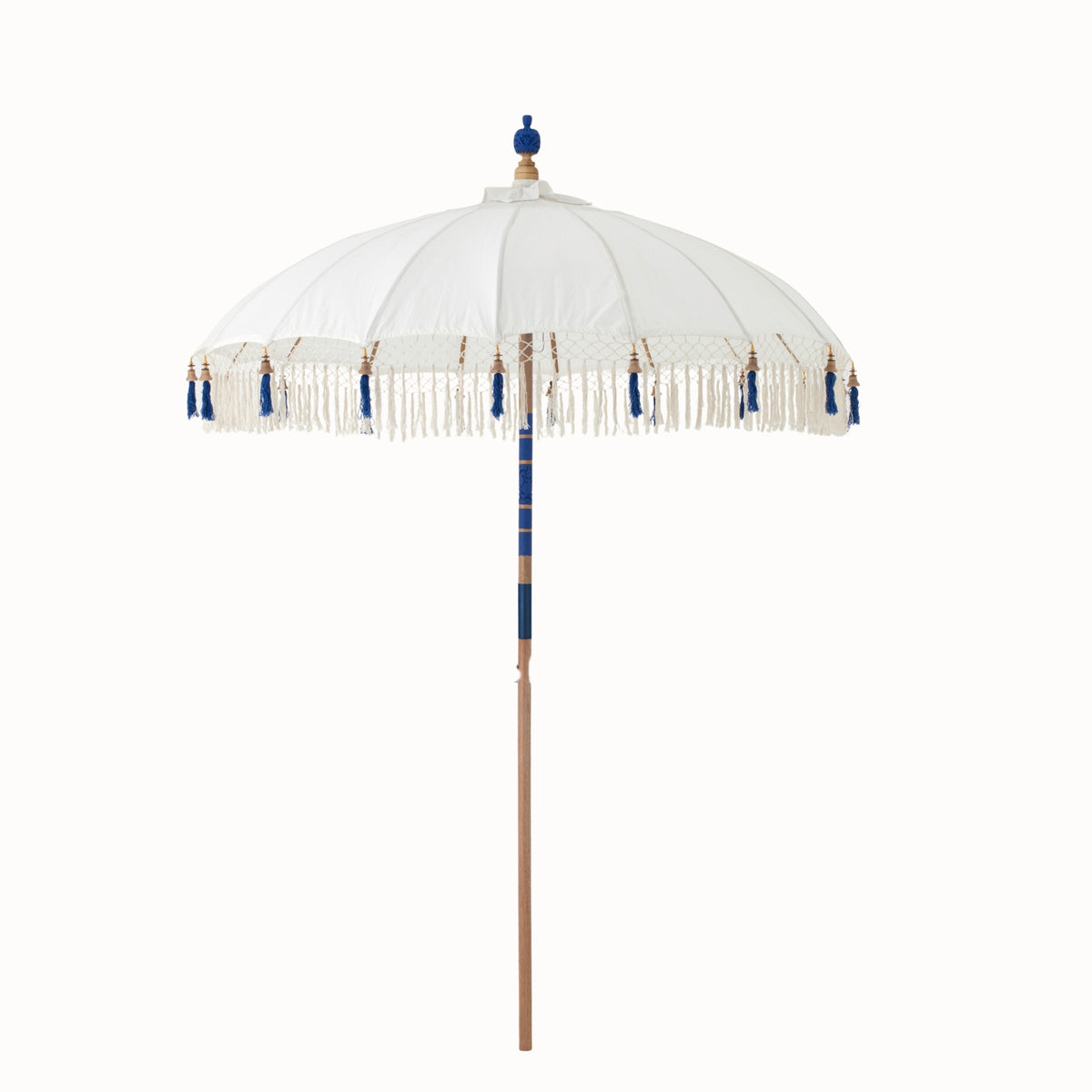 Parasol Flavie Drewno/Bawełna Ecru/Niebieski J-Line