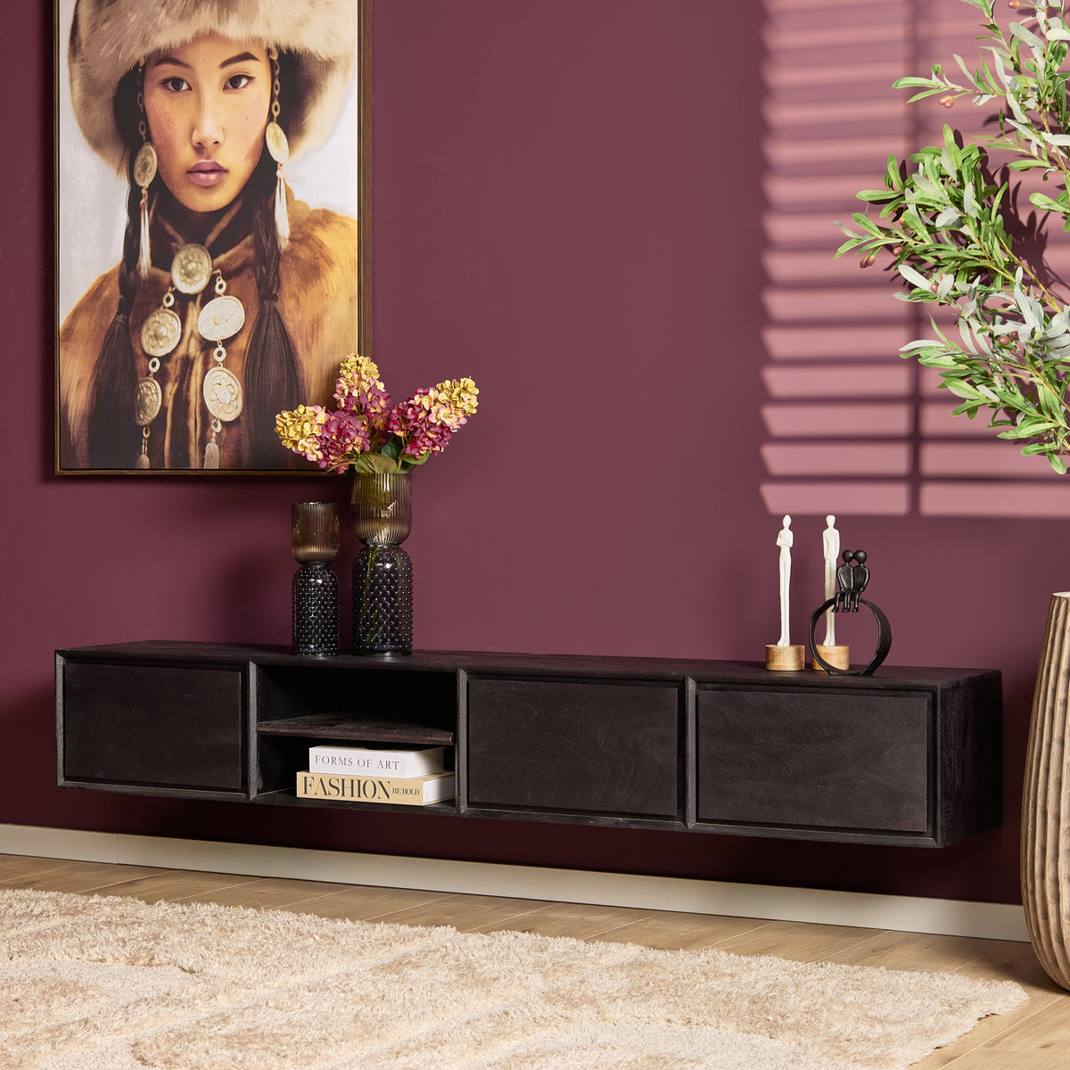 Zawieszana szafka RTV Ambiance Naturalne drewno mango 120cm Starfurn
