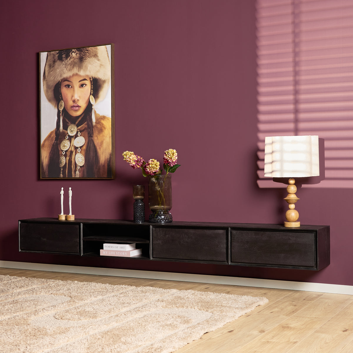 Zawieszana szafka RTV Ambiance Naturalne drewno mango 120cm Starfurn