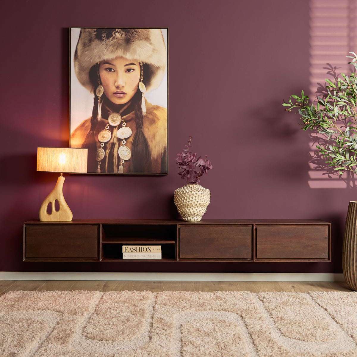 Zawieszana szafka RTV Ambiance Naturalne drewno mango 120cm Starfurn