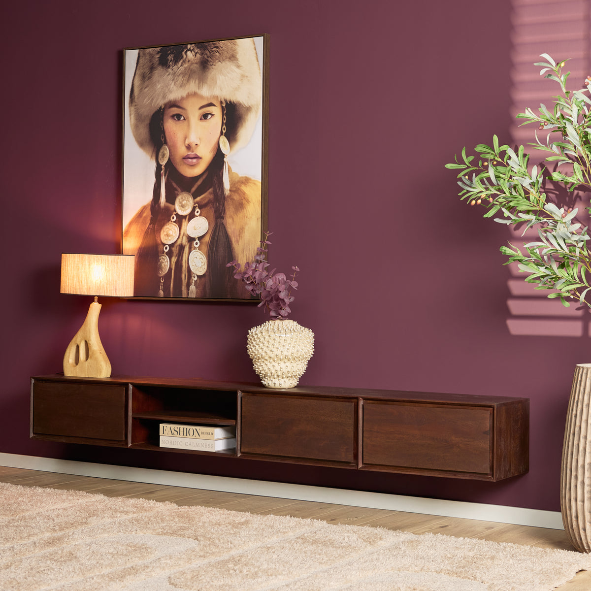 Zawieszana szafka RTV Ambiance Naturalne drewno mango 120cm Starfurn