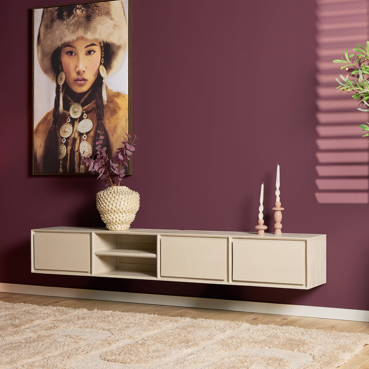 Zawieszana szafka RTV Ambiance Naturalne drewno mango 120cm Starfurn