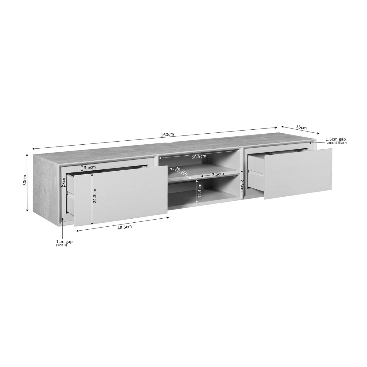 Zawieszana szafka RTV Ambiance Drewno mango Czarna 160cm Starfurn