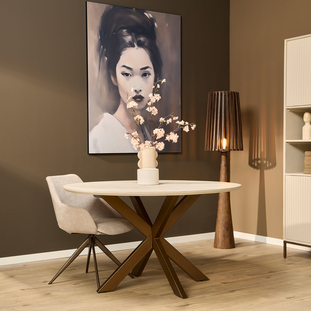 Stół do jadalni Madison Drewno mahoniowe Piaskowy Okrągły 130cm Starfurn