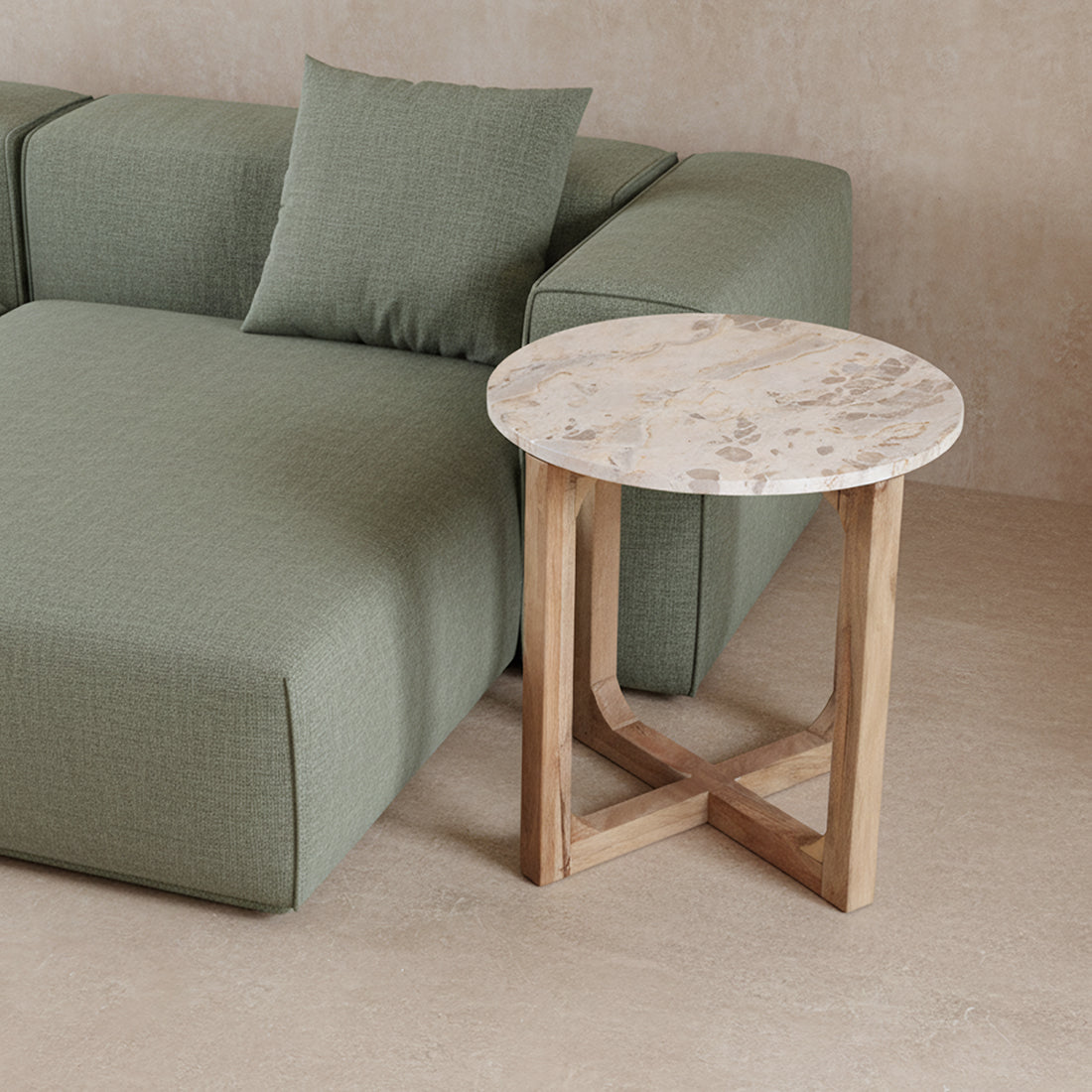 Marmurowy stolik pomocniczy Créme - 50x50x50 cm Surowce