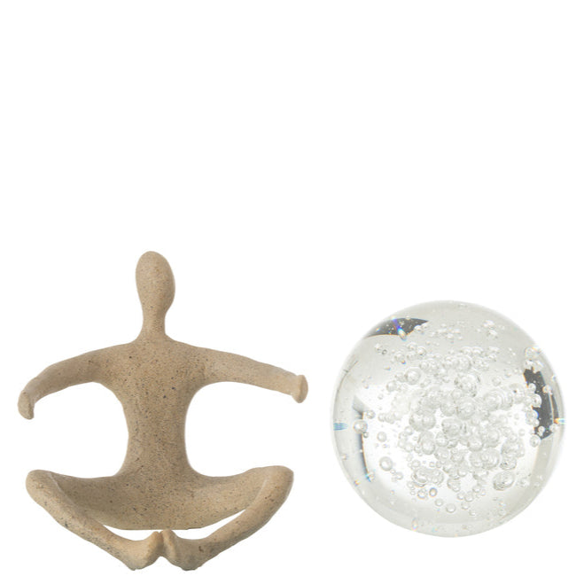 Beeld Bal Resin/Kristal Beige - Beeld - J-Line - livinglovely.nl