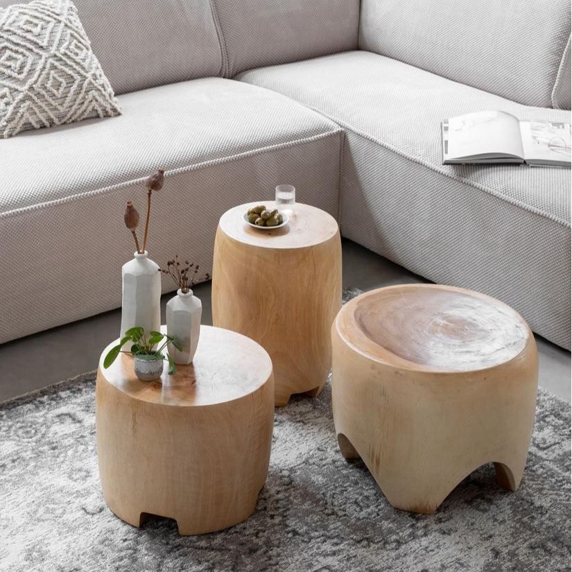 Bijzettafel Puro small met massief houten blad in naturel
