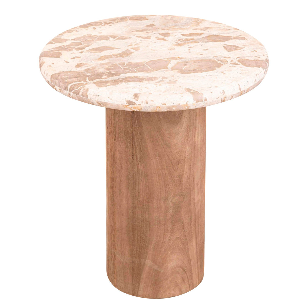 Claude Bijzettafel Small van PTMD, ander aanzicht van de bijzettafel met mangohouten onderstel