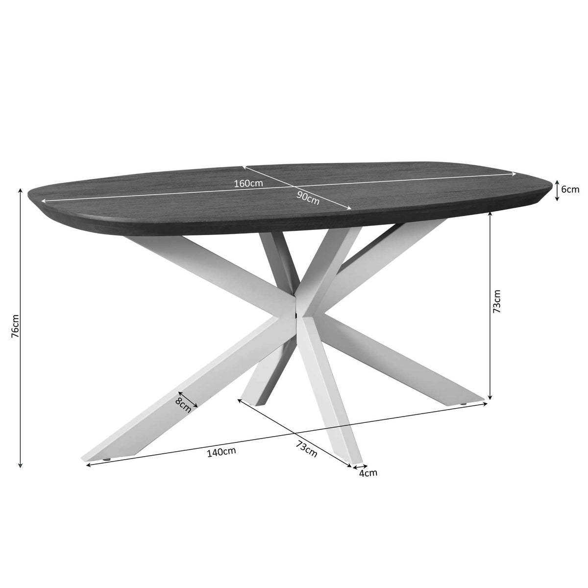 Eettafel Madison Deens Ovaal 160cm van Starfurn van bovenaf gezien met de nerftekening van het mangohout