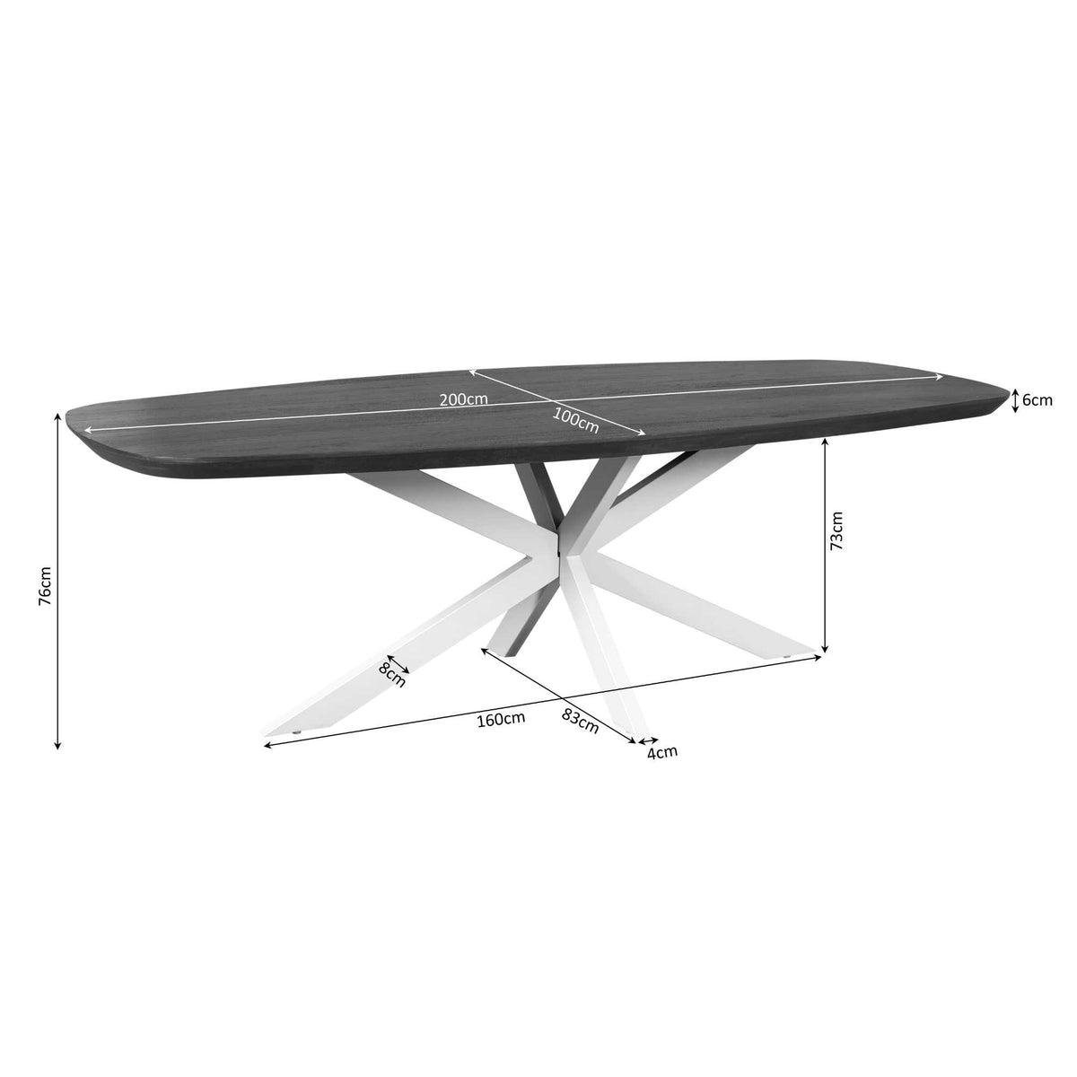 Eettafel Madison Deens Ovaal 200cm van Starfurn met close-up van de zwarte metalen tafelpoot