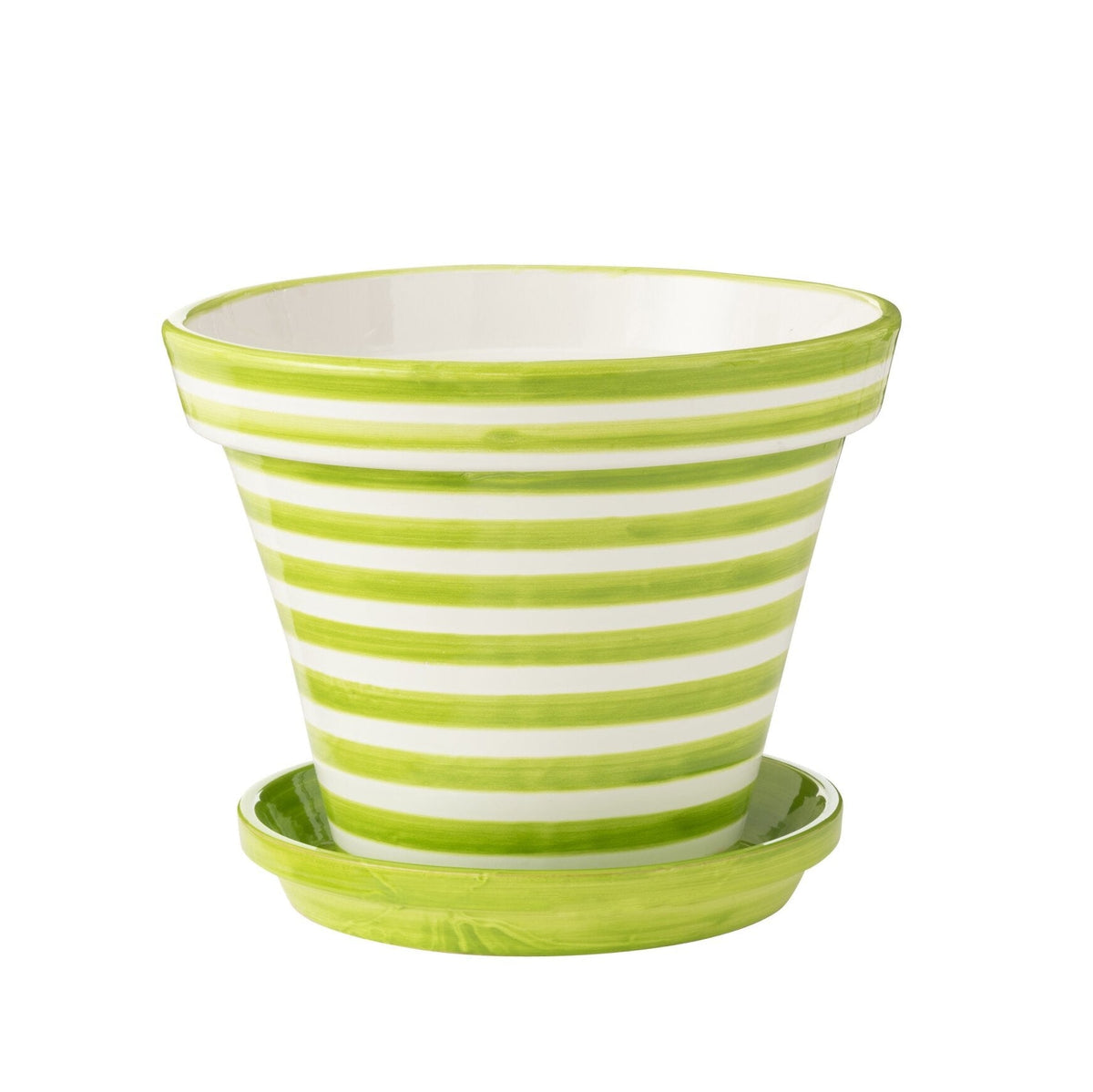 Doniczka + podstawka Granada Stripes ręcznie robiona + malowana ceramiczna zielona ekstra duża J-Line