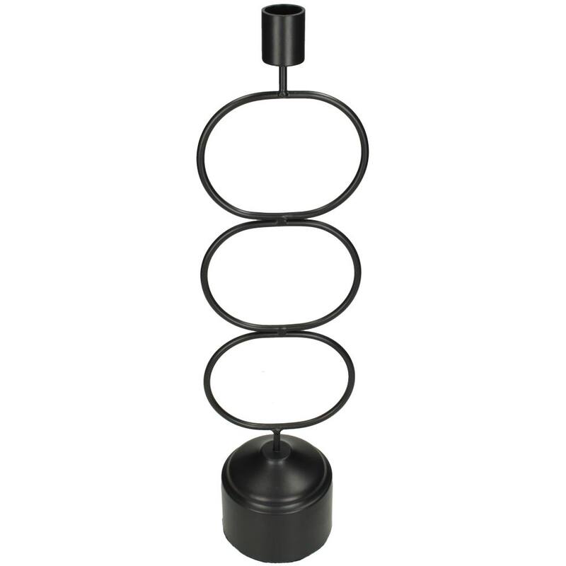 Kaarshouder Ringen Zwart 11x8x39cm 1 + 1 Gratis - Kandelaar - Living Lovely - livinglovely.nl