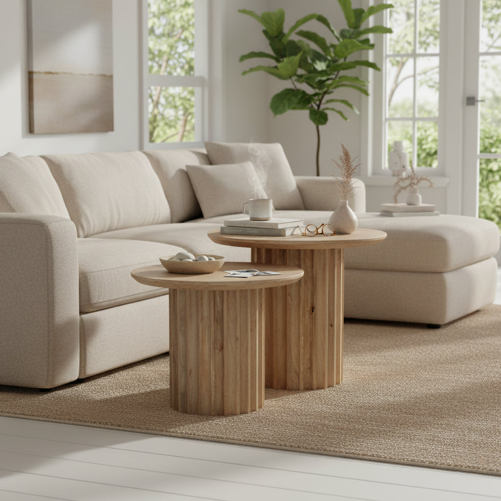 Stolik pomocniczy Bullnose Reversed Fluted Naturalny Ø50cm Raw Materials
