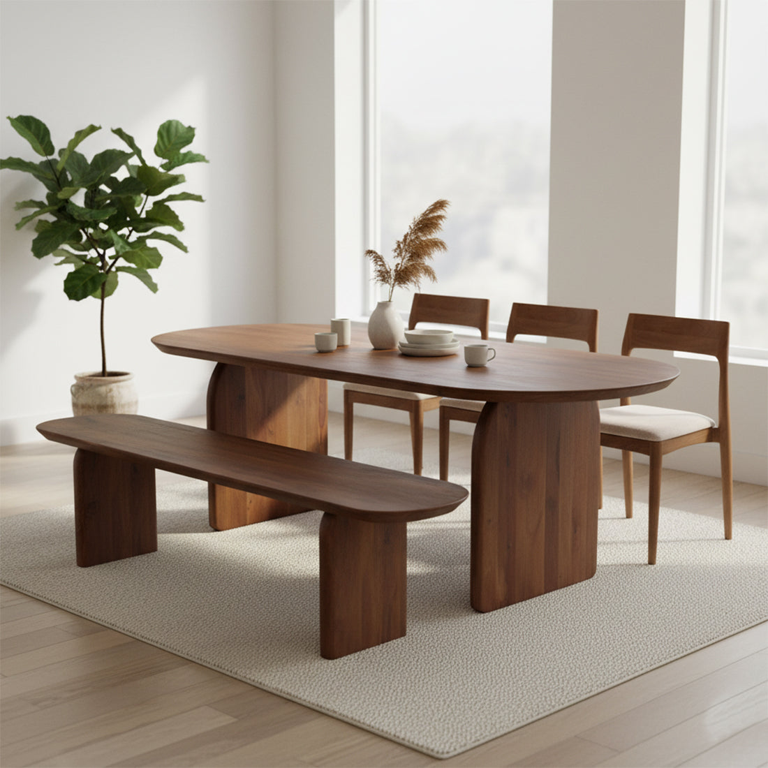 Ławka do jadalni Bullnose z brązowego drewna mango 200 cm Raw Materials