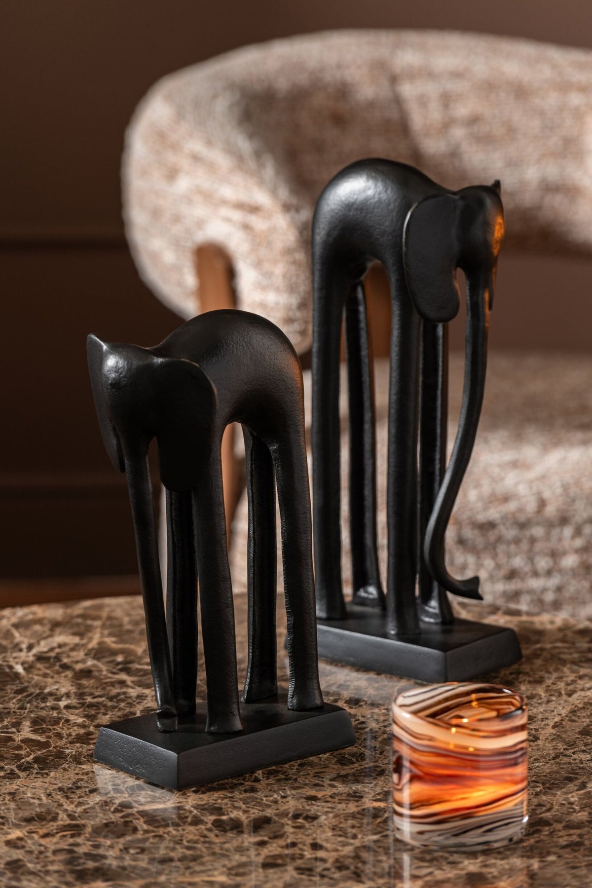 Zestaw 2 figur Słoń Aluminium Czarny J-Line