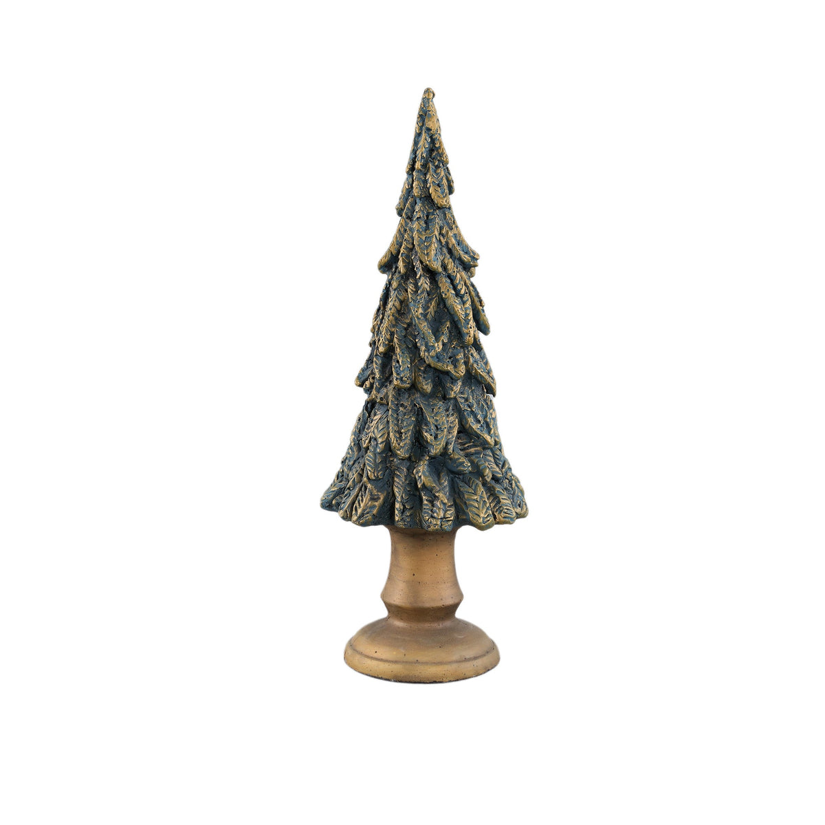Set Van 2 Thao Kerstbomen Cement Donkergroen Goud van PTMD, Thao Kerstboom Large uit de set los op witte achtergrond