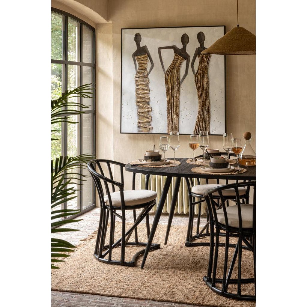 Stoel + Kussen Rotan/Textiel Zwart/Wit J-Line