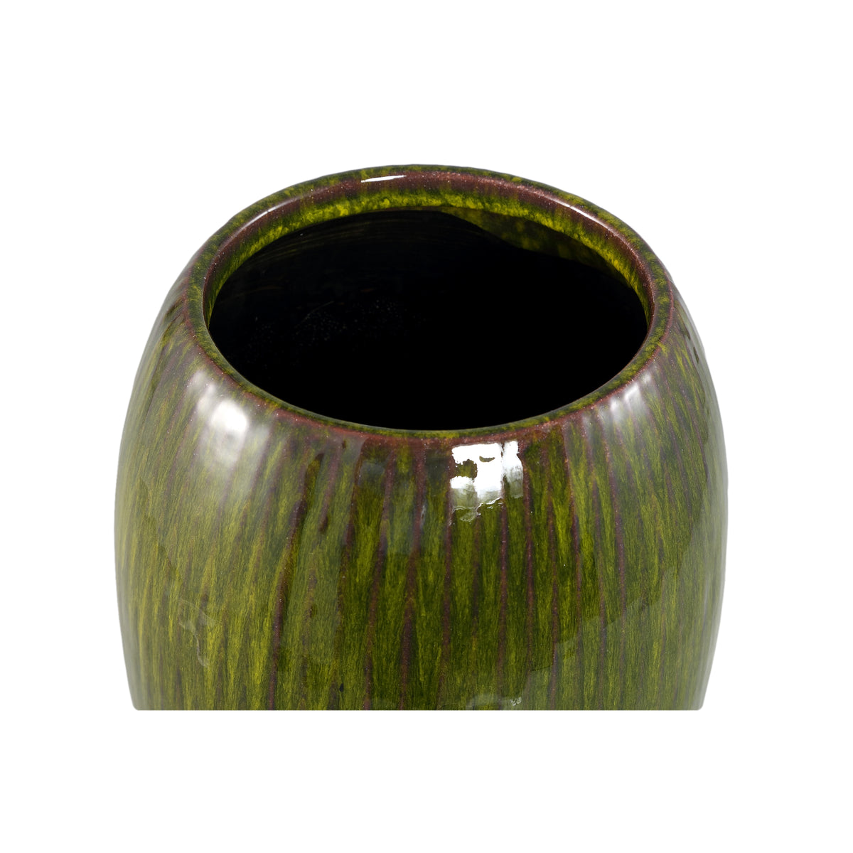 Tamica Dark Green Ceramic Pot S van PTMD, bovenaanzicht van de opening op witte achtergrond