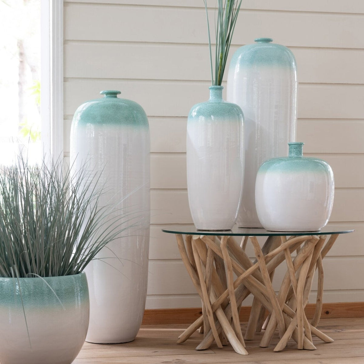 Wazon ceramiczny miętowy/biały J-Line