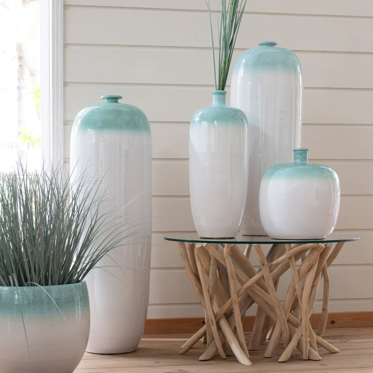 Wazon podłogowy ceramiczny miętowo-zielony/biały Small J-Line