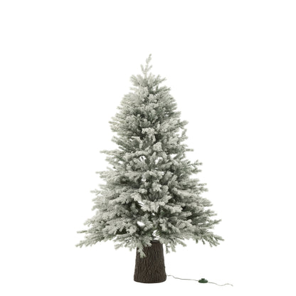 Choinka 600 LED Drewniana Podstawa Zasypana Śniegiem Sztuczna Ciemnozielona J-Line