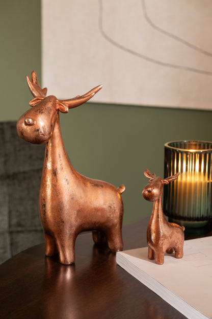 Zestaw 3 miedziane figurki reniferów z żywicy J-Line