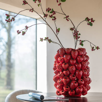 Wazon Berry Relief Ceramiczny Czerwony Świąteczny J-Line