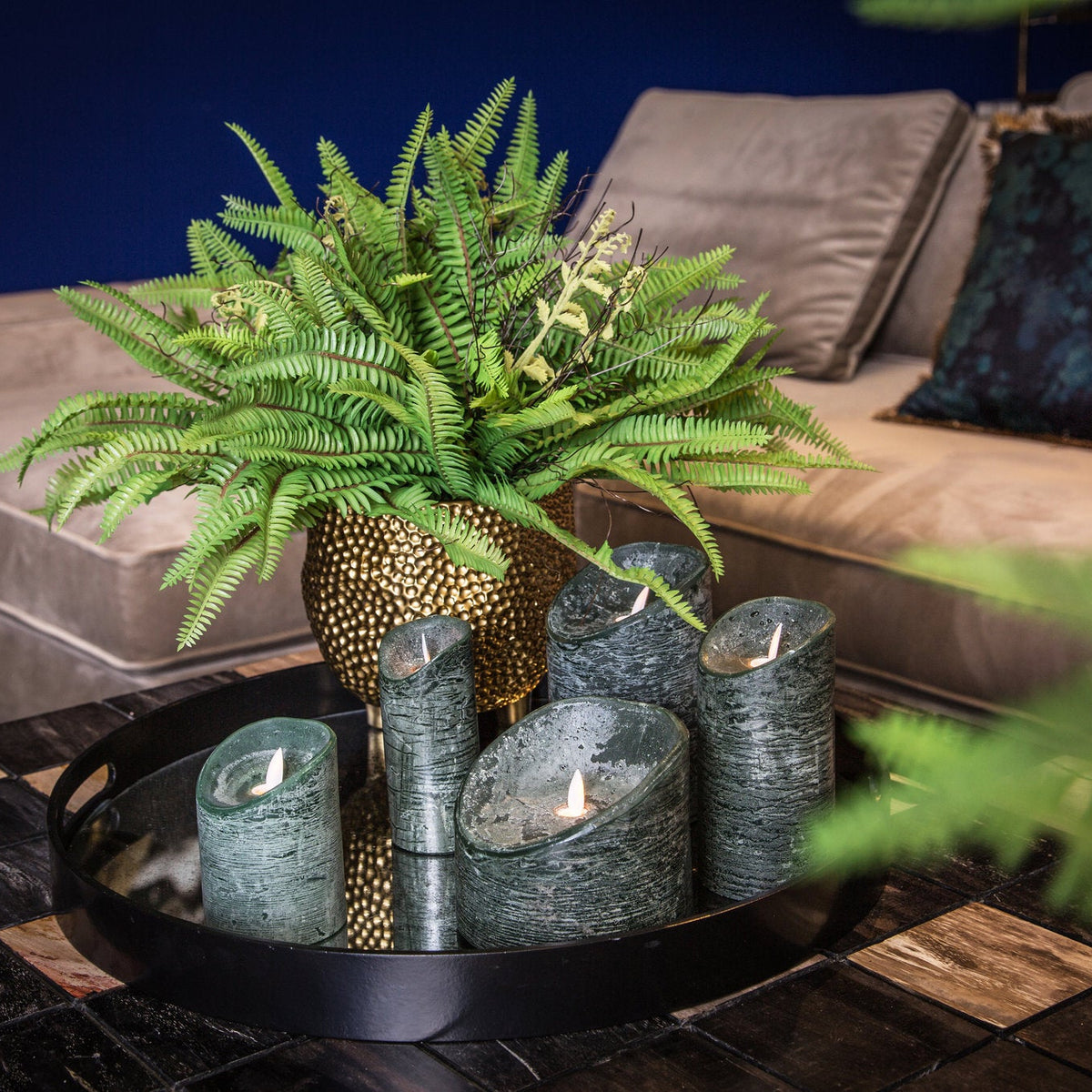 Zestaw 5 świec LED Rustic Dark Green PTMD