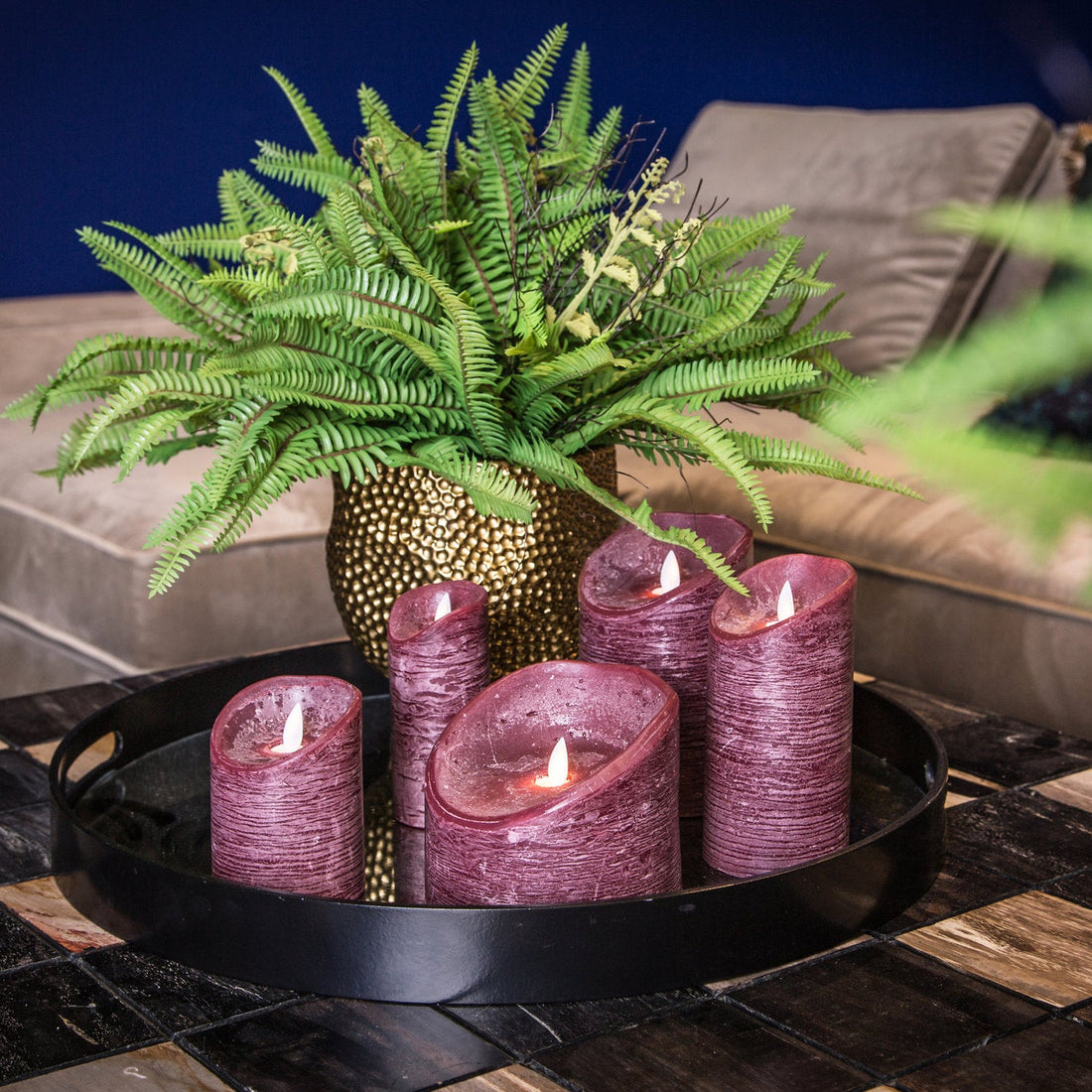 Zestaw 5 świec LED Rustic Bordeaux PTMD