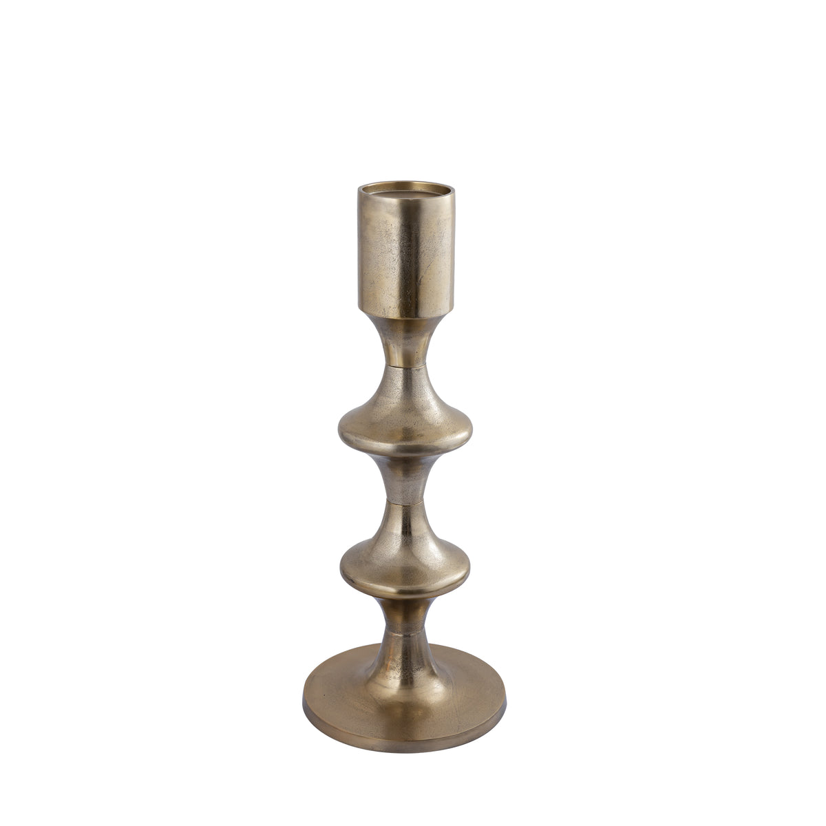Taika Gold aluminiowy okrągły świecznik na tabliczkach niski H73cm PTMD