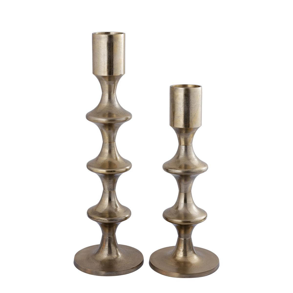 Taika Gold aluminiowy okrągły świecznik na tabliczkach niski H73cm PTMD