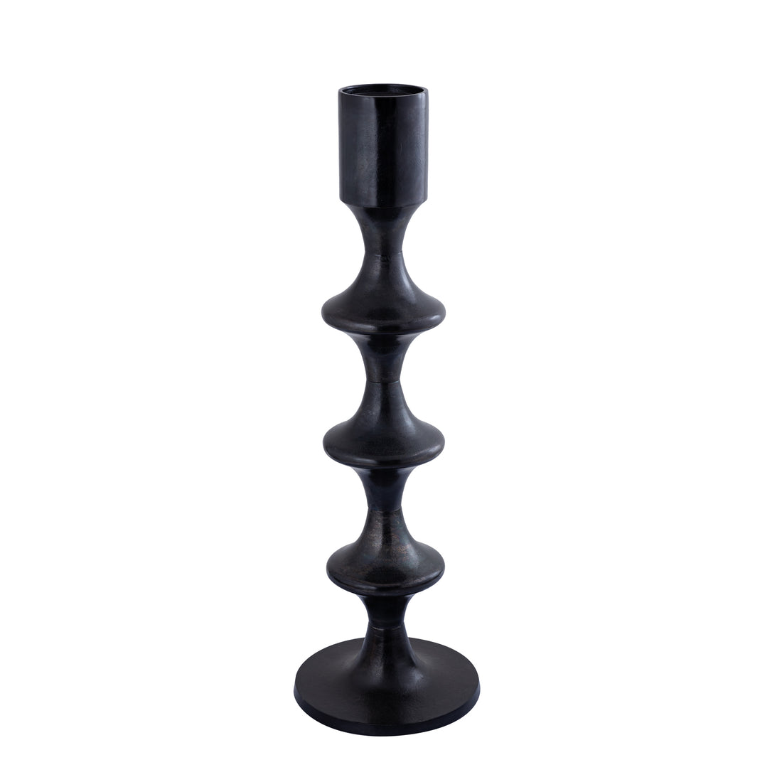 Okrągły świecznik aluminiowy Taika Black z zakładkami H92cm PTMD