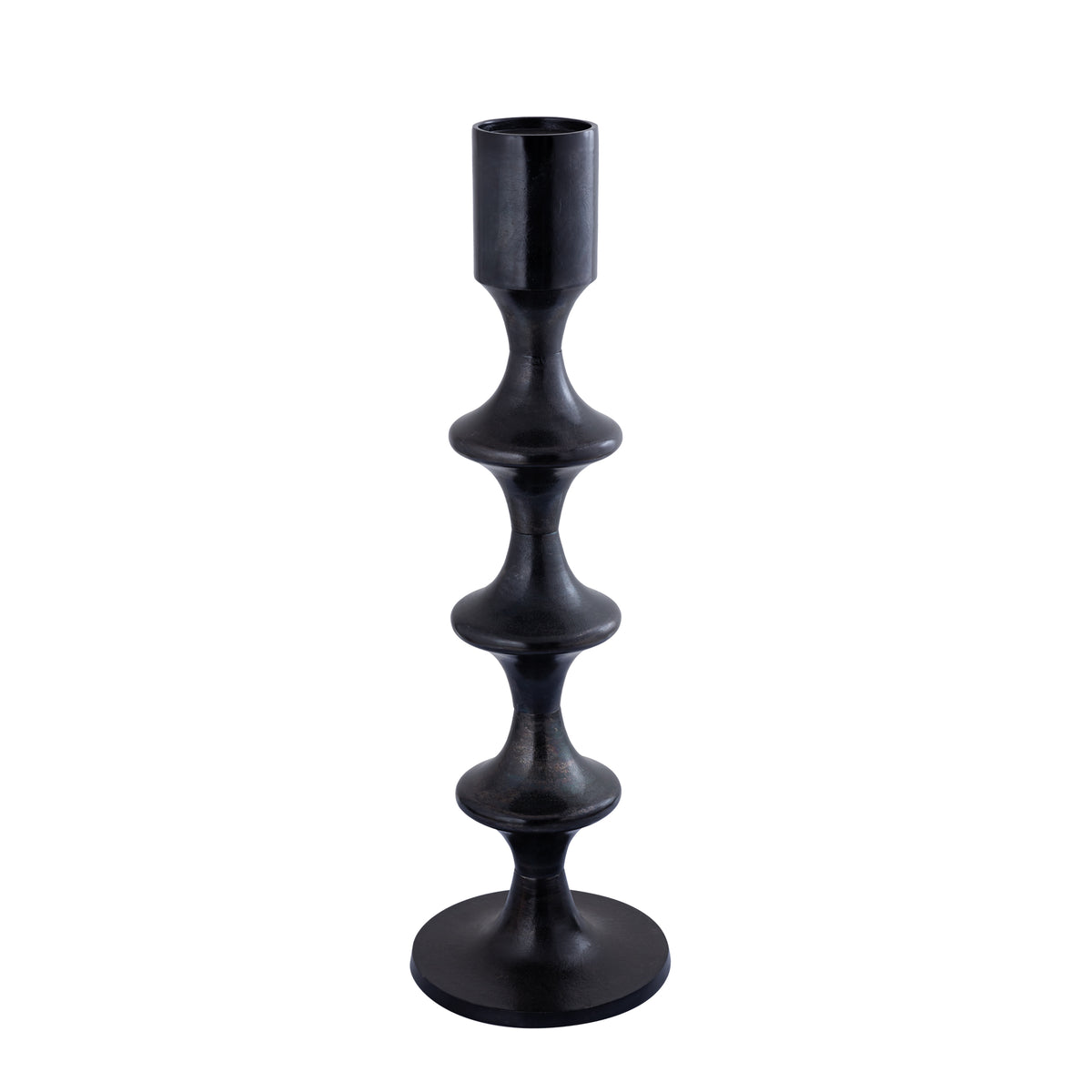 Okrągły świecznik aluminiowy Taika Black z zakładkami H92cm PTMD