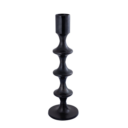 Okrągły świecznik aluminiowy Taika Black z zakładkami H92cm PTMD