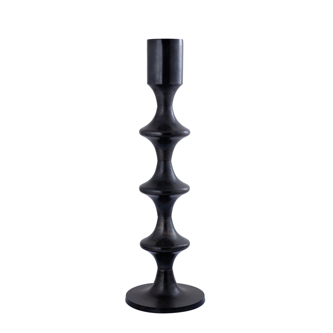 Okrągły świecznik aluminiowy Taika Black z zakładkami H92cm PTMD