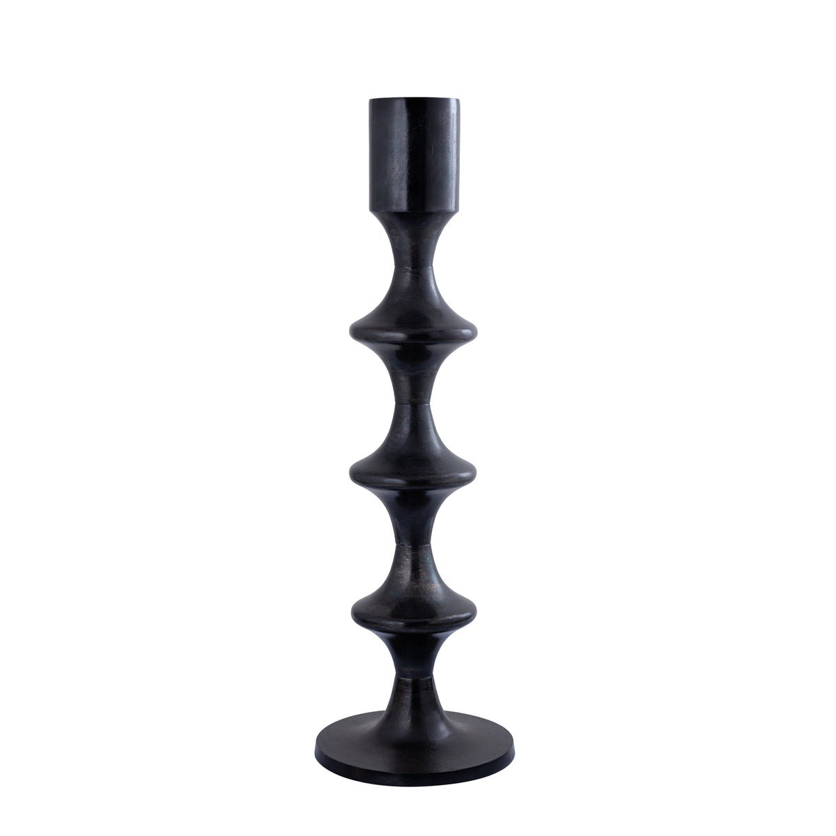 Okrągły świecznik aluminiowy Taika Black z zakładkami H92cm PTMD
