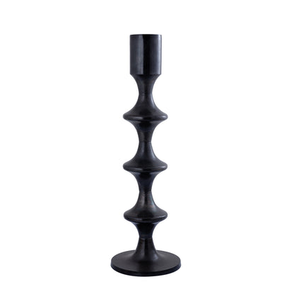 Okrągły świecznik aluminiowy Taika Black z zakładkami H92cm PTMD