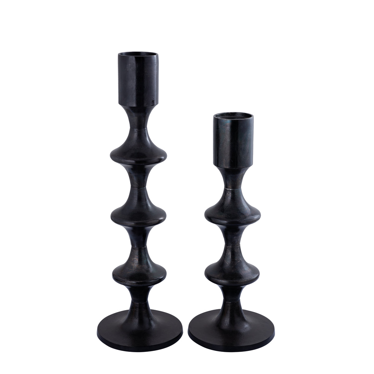 Okrągły świecznik aluminiowy Taika Black z zakładkami H92cm PTMD