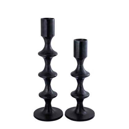 Okrągły świecznik aluminiowy Taika Black z zakładkami H92cm PTMD