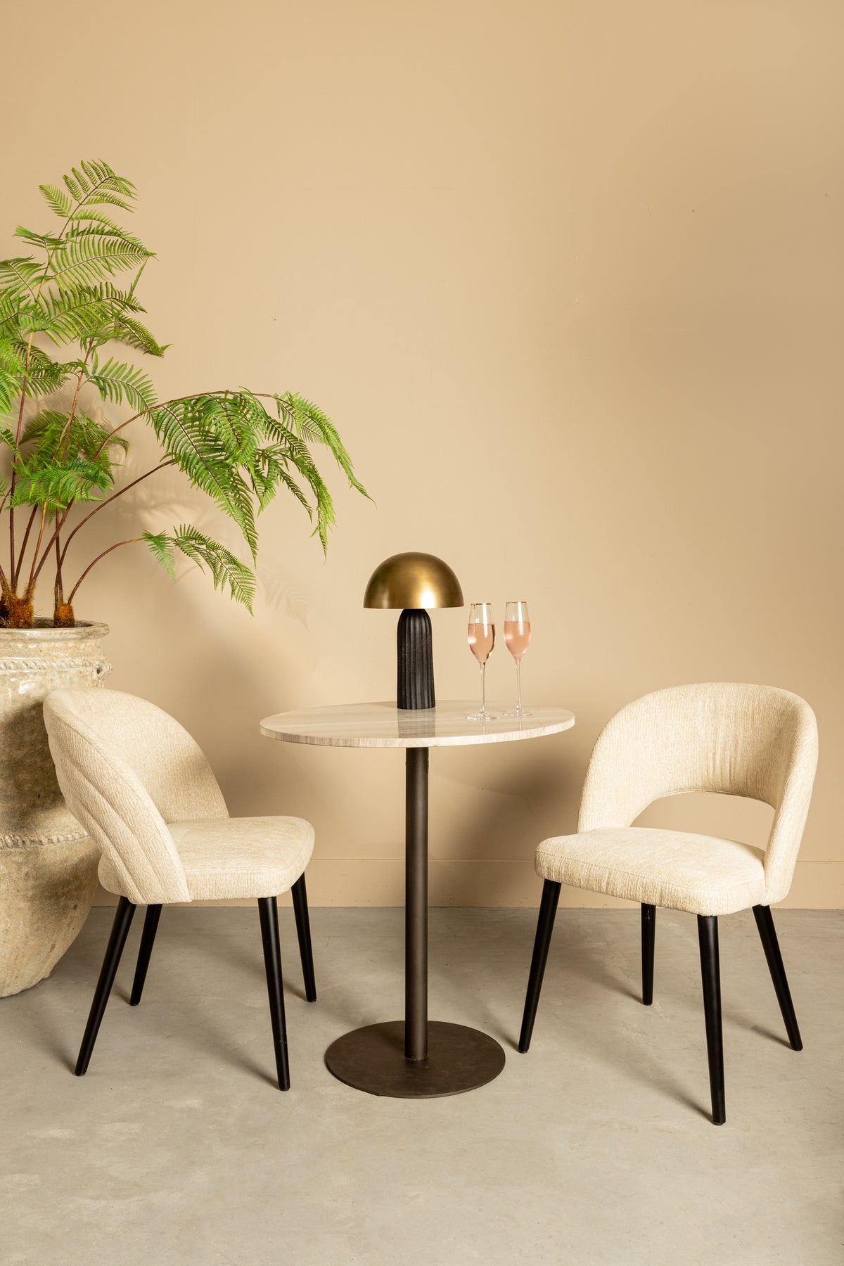 Plaza Okrągły stolik bistro biały marmur taupe podstawa PTMD
